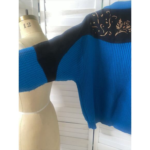 VTG 70s PIONEER WEAR Men’s Western, Aztec Sweater Turquoise Leather Large - Picture 2 of 10